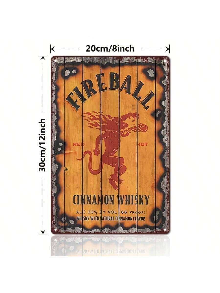 Add some fiery flair to your space with this vintage Fireball Whisky metal tin sign! Perfect for bars, cafes, or even your home decor, this classic wall art is sure to catch the eye of all who see it. Cheers to adding a touch of nostalgia and fun to any room!