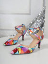 Vibrant Satin Crossed High Heels with Pointed Toe & Sleek Thin Heel for Women