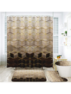 Modern Brown Ombre Geometric Shower Curtain Set – 4-Piece Bathroom Accessory Collection with Hooks & Mats