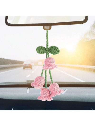 Boho Chic Blossom Drive: Woven Flower Car Hanging Ornament