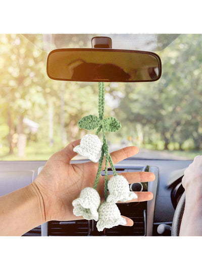 Boho Chic Blossom Drive: Woven Flower Car Hanging Ornament