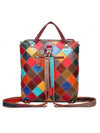 Retro Charm: Colorful Plaid Leather Handbag with Detachable Strap