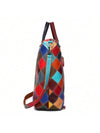 Retro Charm: Colorful Plaid Leather Handbag with Detachable Strap