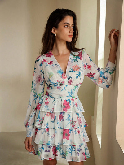 Blooming Beauty: Ladies Long Sleeve Floral Print Dress