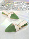 Chic Green Velvet Pointed Toe Mules – Elegant Low Heel Platform Shoes for Outdoor Parties