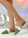 Chic Green Velvet Pointed Toe Mules – Elegant Low Heel Platform Shoes for Outdoor Parties