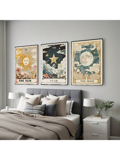 Enhance any room in your home with our Modern Celestial Decor Set. Featuring beautifully designed cards of stars, moon, and sun, this set adds a touch of elegance and cosmic charm to your space. Perfect for every room, this set is sure to elevate your decor game.