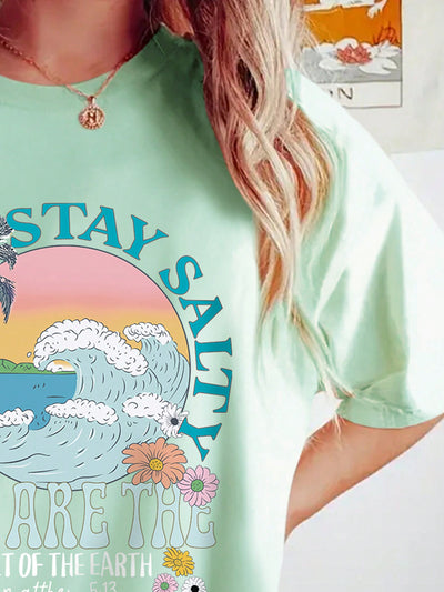 Tropical Vibes: Women's Summer Palm Tree Slogan Print T-Shirt