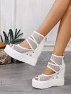 Stylish Black Mesh Platform Wedge Sandals with Waterproof Bottom