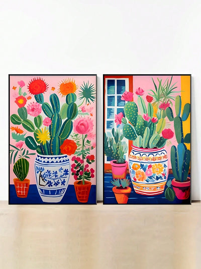 Desert Dreams: Cactus Illustration Canvas Wall Art Set for Any Space