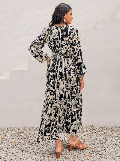 Chic Bohemian Floral Lantern Sleeve Dress for Effortless Holiday Style