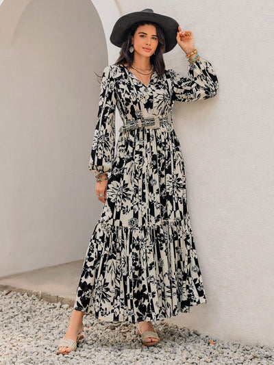 Chic Bohemian Floral Lantern Sleeve Dress for Effortless Holiday Style