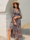 Chic Bohemian Floral Lantern Sleeve Dress for Effortless Holiday Style