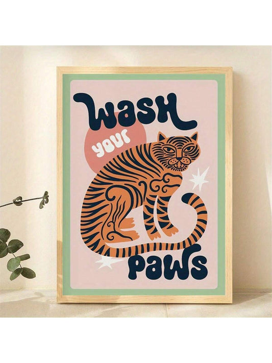 Tiger Wash Paws Bathroom Poster: Modern Art for Bedroom, Living Room, Hallway