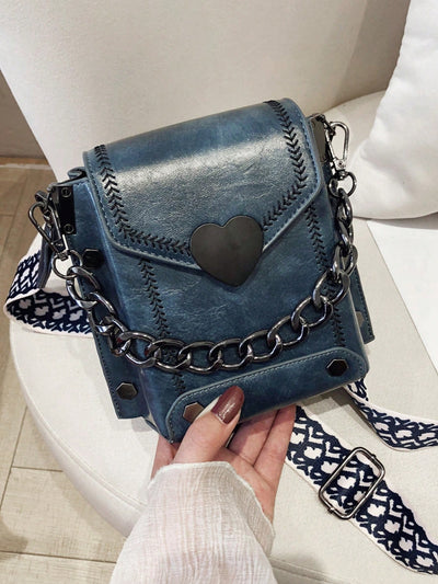 Chic Heart-Shaped Mini Square Bag with Thick Chain Strap – Perfect for Casual Outings and Stylish Events