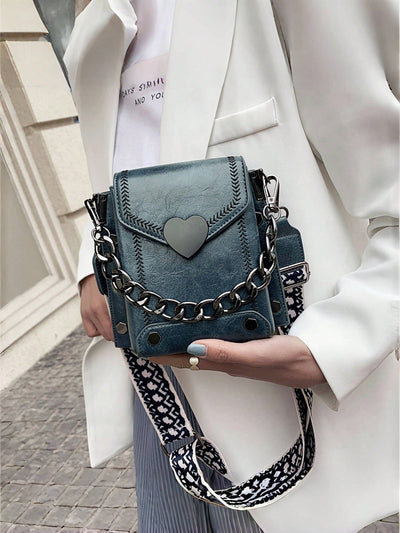 Chic Heart-Shaped Mini Square Bag with Thick Chain Strap – Perfect for Casual Outings and Stylish Events