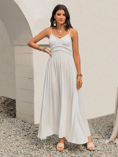 Bohemian Chic Spaghetti Strap Beach Dress - White for Women