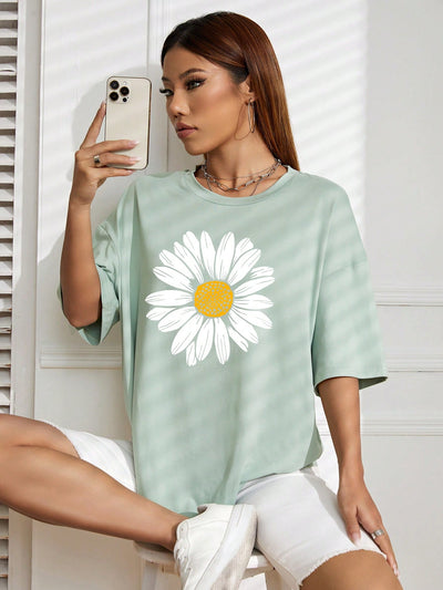 Floral Delight: Women's Loose Fit Round Neck T-Shirt