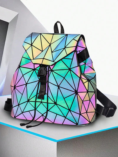 Luminous Aura: Geometric Holographic Backpack Shoulder Bag