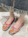Chic Hand-Embroidered Mesh Loafers: Large Size Square Toe Mary Janes