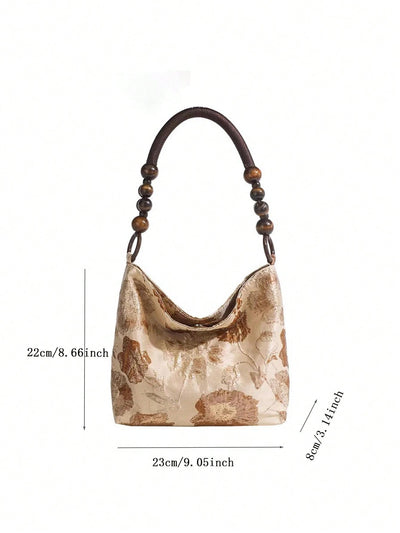 Vintage Vibes: Caramel Macchiato Jacquard Shoulder Bag