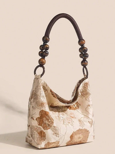 Vintage Vibes: Caramel Macchiato Jacquard Shoulder Bag