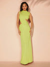 Elegance in Motion: Solid Asymmetric Cut Out Ruched Maxi Dress for Summer Parties