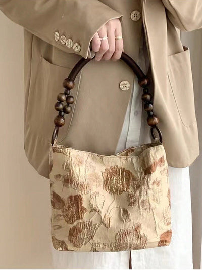 Vintage Vibes: Caramel Macchiato Jacquard Shoulder Bag