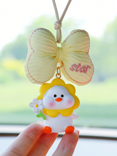 Add a Touch of Whimsy to Your Car with this Yellow Bowknot Flower and Duck Interior Ornament