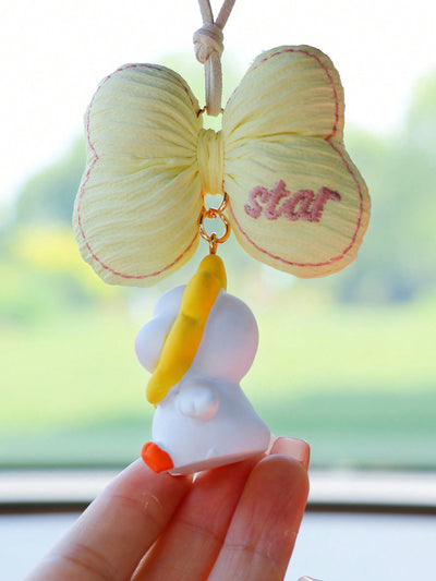 Add a Touch of Whimsy to Your Car with this Yellow Bowknot Flower and Duck Interior Ornament