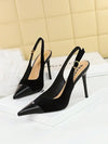 Chic Metallic Buckle Suede Party High Heels with Pointed Toe & Single Strap