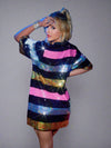 Sparkling Starlight: Street Star Sequin Short Sleeve T-Shirt Dress