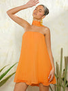 Elegant Haute Neck Tie Pleated Dress - Perfect for Any Occasion