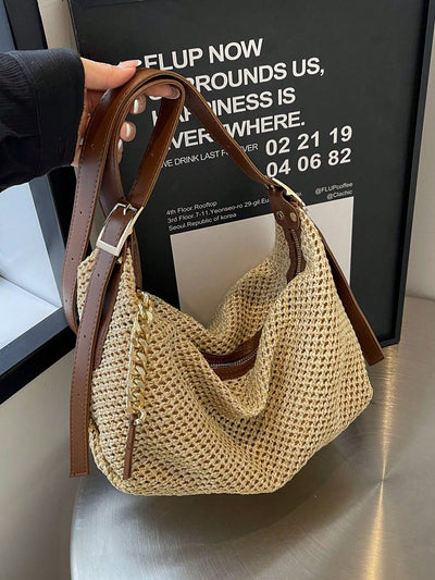 Chic Khaki Woven Bag: The Perfect Vintage Summer Accessory