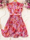 Floral Fantasy: Flower Printed Mini Vacation Dress with Cinched Waist