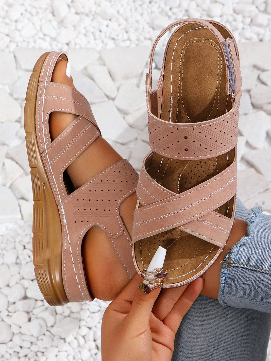 Elevate your summer style with our Comfortable and Stylish Peep-Toe Wedge Sandals for Women. The perfect combination of comfort and fashion, these sandals feature a peep-toe design and sturdy wedge heel for a stylish and stable fit. Enjoy the warm weather in style with these must-have sandals.