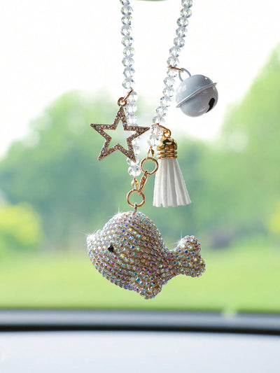 Dazzling White Dolphin Car Interior Ornament with Full Rhinestones - Sparkle and Shine on the Go!