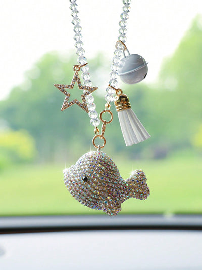 Dazzling White Dolphin Car Interior Ornament with Full Rhinestones - Sparkle and Shine on the Go!