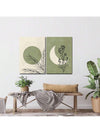 Retro Green Moon and Leaf Art Poster Canvas Print Set - Modern Neutral Wall Art for Home Decor