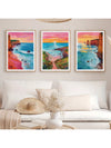 Horizon Sunrise Travel Scenery Art: 3 Piece Set of Colorful Ocean Illustrations
