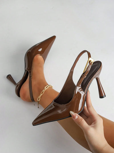 Chic Pointed Toe Buckle Heels with Stone Print – Trendy Slip-On Pumps for Every Occasion