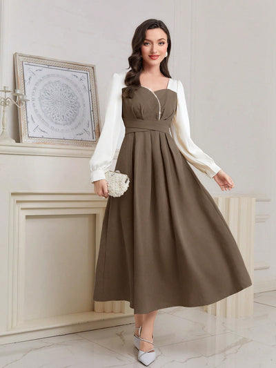 Sparkling Elegance: Women's Color Block Sequin Puff Sleeve Dress