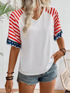 Summer Patriotic Style: USA Flag Printed V-Neck Raglan Sleeve Casual Tee