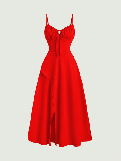 Summer Bliss: Solid Color High Slit Spaghetti Strap Dress