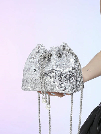 Shimmer and Shine: Mini Sequin Drawstring Bucket Bag - Fashionable Crossbody Bag for Women