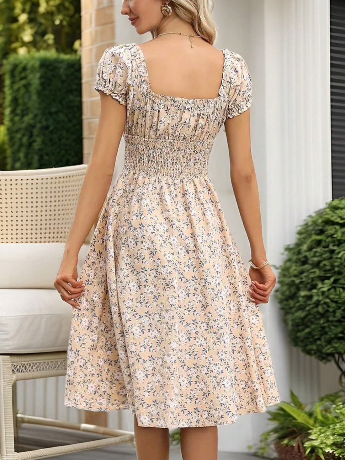 Effortlessly elevate your style with our chic floral V-neck dress. The waist tie adds a touch of sophistication, creating a flattering silhouette. Stay on trend and comfortable in this versatile piece. Perfect for any occasion.