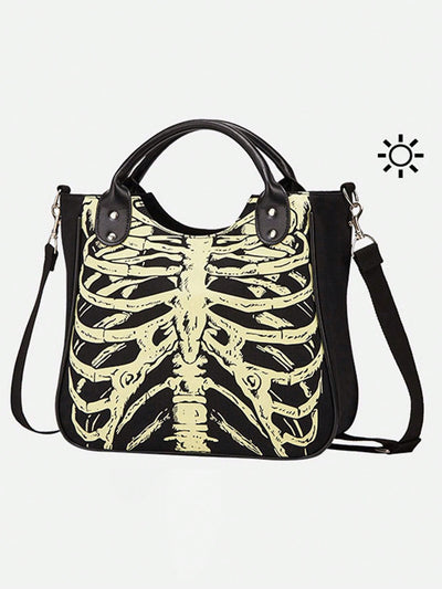 Glowing Skeleton Skull Tote: Rock Your Style with this Gothic Handbag