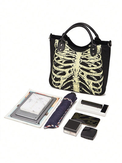 Glowing Skeleton Skull Tote: Rock Your Style with this Gothic Handbag