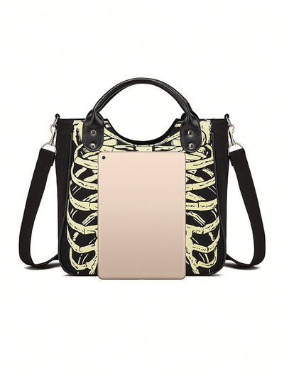 Glowing Skeleton Skull Tote: Rock Your Style with this Gothic Handbag