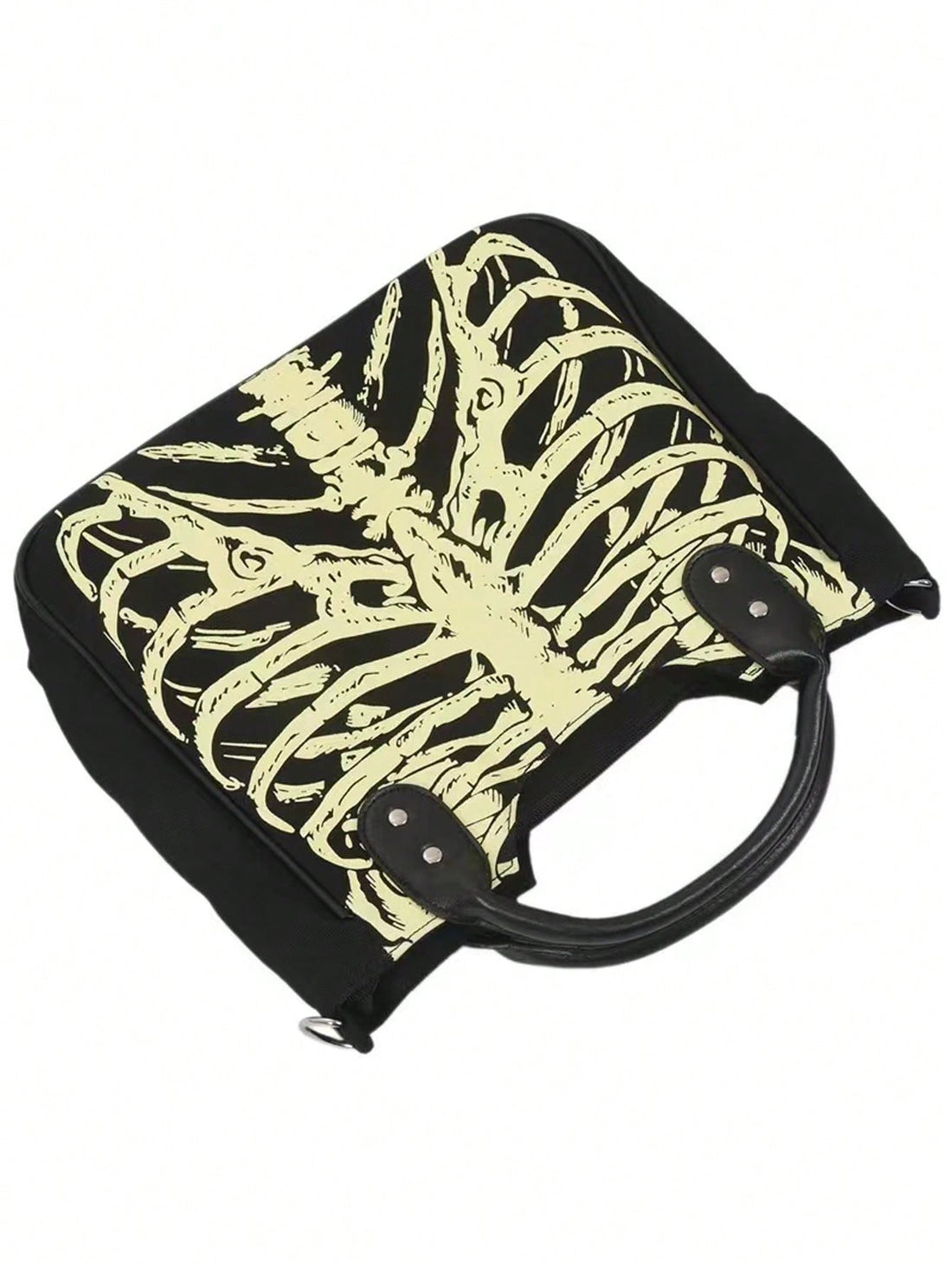 This gothic handbag will certainly turn heads with its unique glowing skeleton skull design. Made for those who dare to stand out, this tote not only adds a touch of edgy style to your outfit but also provides ample storage for your daily essentials. Make a bold statement with this must-have accessory.